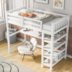 Twin Size Loft Bed with Storage Shelves and Under-Bed Desk