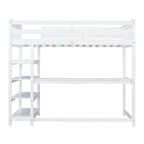 Twin Size Loft Bed with Storage Shelves and Under-Bed Desk