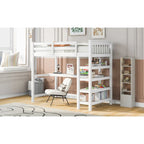 Twin Size Loft Bed with Storage Shelves and Under-Bed Desk