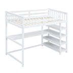 Twin Size Loft Bed with Storage Shelves and Under-Bed Desk