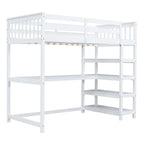 Twin Size Loft Bed with Storage Shelves and Under-Bed Desk