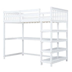 Twin Size Loft Bed with Storage Shelves and Under-Bed Desk