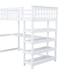 Twin Size Loft Bed with Storage Shelves and Under-Bed Desk