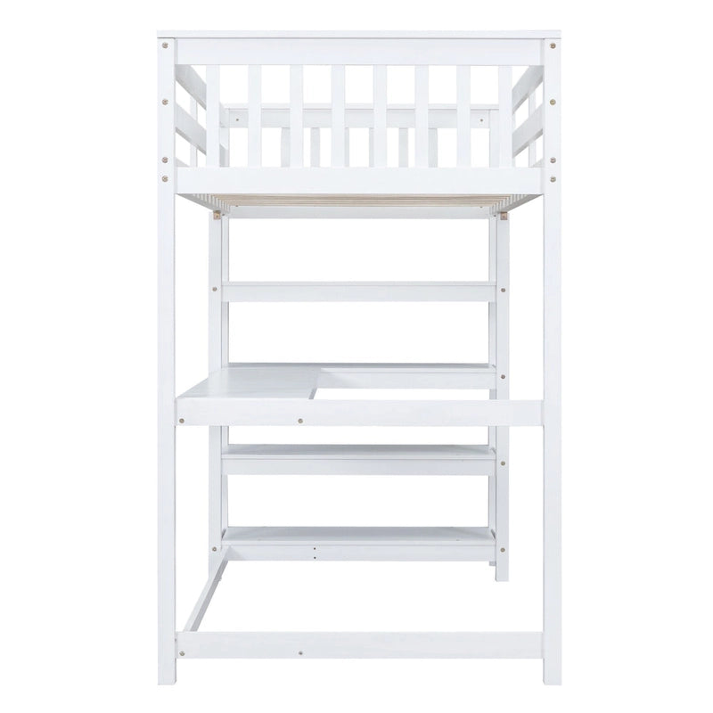 Twin Size Loft Bed with Storage Shelves and Under-Bed Desk