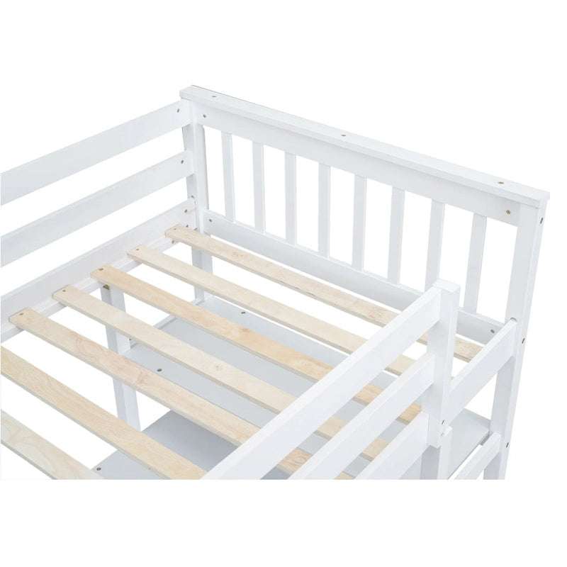 Twin Size Loft Bed with Storage Shelves and Under-Bed Desk