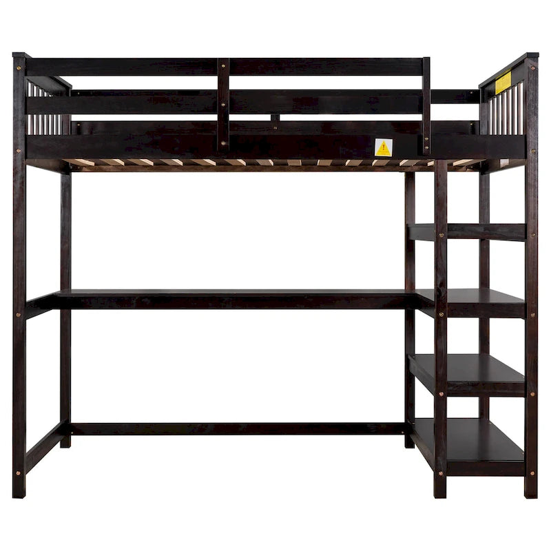 Twin Size Loft Bed with Storage Shelves and Under-Bed Desk