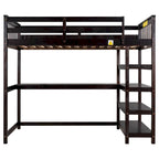 Twin Size Loft Bed with Storage Shelves and Under-Bed Desk