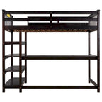 Twin Size Loft Bed with Storage Shelves and Under-Bed Desk