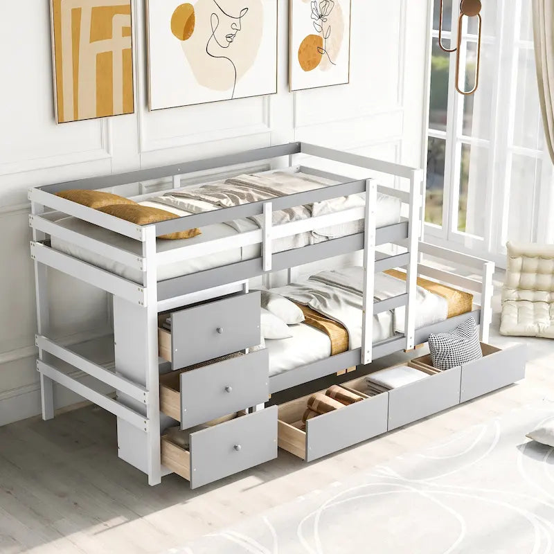 Twin Over Twin Loft Bunk Bed with Drawers and Ladder, Easy Assembly