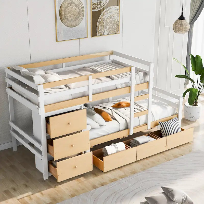 Twin Over Twin Loft Bunk Bed with Drawers and Ladder, Easy Assembly