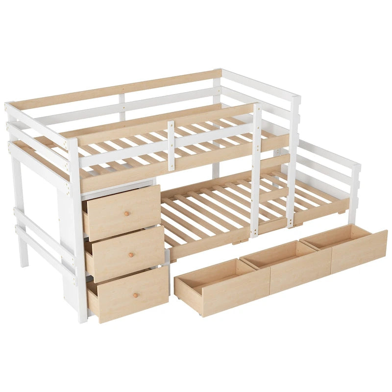 Twin Over Twin Loft Bunk Bed with Drawers and Ladder, Easy Assembly