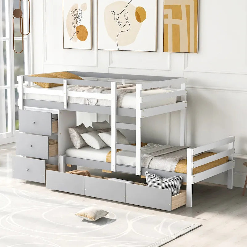 Twin Over Twin Loft Bunk Bed with Drawers and Ladder, Easy Assembly
