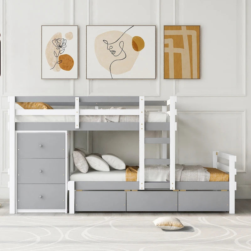 Twin Over Twin Loft Bunk Bed with Drawers and Ladder, Easy Assembly