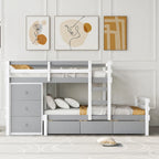 Twin Over Twin Loft Bunk Bed with Drawers and Ladder, Easy Assembly