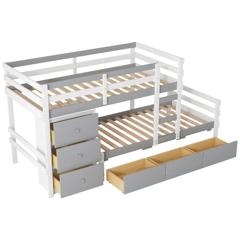 Twin Over Twin Loft Bunk Bed with Drawers and Ladder, Easy Assembly