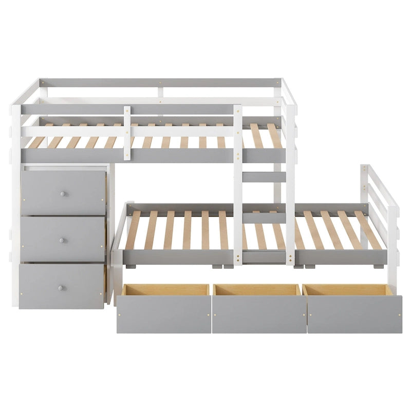 Twin Over Twin Loft Bunk Bed with Drawers and Ladder, Easy Assembly