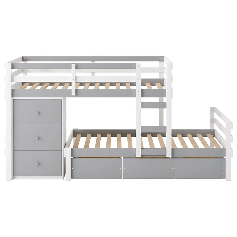 Twin Over Twin Loft Bunk Bed with Drawers and Ladder, Easy Assembly