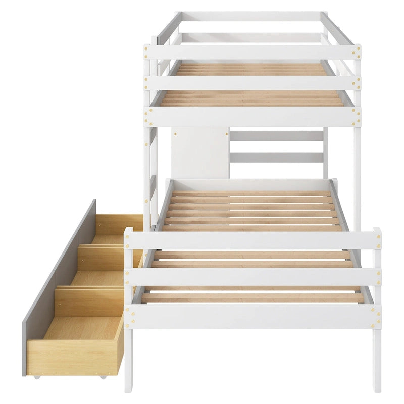 Twin Over Twin Loft Bunk Bed with Drawers and Ladder, Easy Assembly