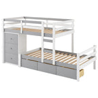 Twin Over Twin Loft Bunk Bed with Drawers and Ladder, Easy Assembly