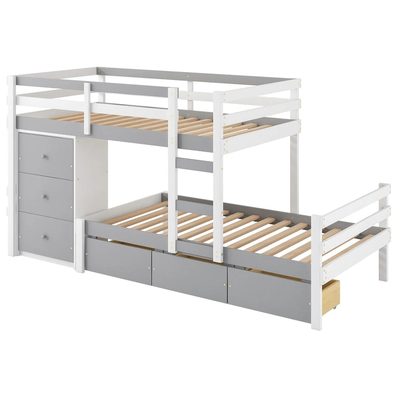 Twin Over Twin Loft Bunk Bed with Drawers and Ladder, Easy Assembly