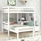 Twin Size Loft Bed with a Stand-alone Bed, Storage Staircase, Desk, Shelves and Drawers, Gray