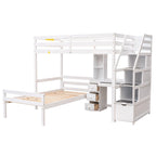 Twin Size Loft Bed with a Stand-alone Bed, Storage Staircase, Desk, Shelves and Drawers, Gray