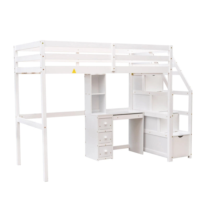Twin Size Loft Bed with a Stand-alone Bed, Storage Staircase, Desk, Shelves and Drawers, Gray