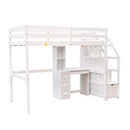 Twin Size Loft Bed with a Stand-alone Bed, Storage Staircase, Desk, Shelves and Drawers, Gray