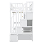 Twin Size Loft Bed with Bulit-in Desk, LED Light and Storage Staircase, Wooden Loft Bedframe with Storage Shelves and Cabinets