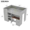 Full Size Wood Loft Bed with Built-in Wardrobe, Desk, Storage Shelves and Drawers, Beige