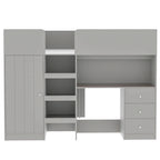 Full Size Wood Loft Bed with Built-in Wardrobe, Desk, Storage Shelves and Drawers, Beige