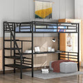 Twin Size Metal Kids Loft Bed with Desk & Guardrail and Ladder, Metal Slats Support No Box Spring Needed for Kids