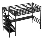 Twin Size Metal Kids Loft Bed with Desk & Guardrail and Ladder, Metal Slats Support No Box Spring Needed for Kids