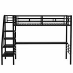 Twin Size Metal Kids Loft Bed with Desk & Guardrail and Ladder, Metal Slats Support No Box Spring Needed for Kids