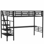 Twin Size Metal Kids Loft Bed with Desk & Guardrail and Ladder, Metal Slats Support No Box Spring Needed for Kids