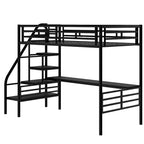 Twin Size Metal Kids Loft Bed with Desk & Guardrail and Ladder, Metal Slats Support No Box Spring Needed for Kids