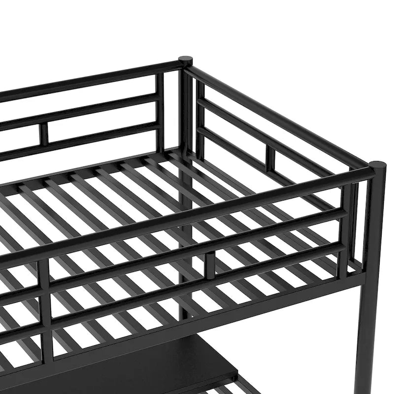 Twin Size Metal Kids Loft Bed with Desk & Guardrail and Ladder, Metal Slats Support No Box Spring Needed for Kids