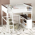 Queen Size Loft Bed with Desk,Open Shelf and a Storage Box,USB Charging Station, White