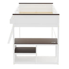 Queen Size Loft Bed with Desk,Open Shelf and a Storage Box,USB Charging Station, White