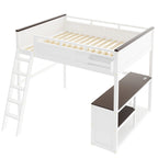 Queen Size Loft Bed with Desk,Open Shelf and a Storage Box,USB Charging Station, White