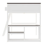 Queen Size Loft Bed with Desk,Open Shelf and a Storage Box,USB Charging Station, White