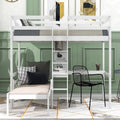 Convertible Wood Loft Bed with L-Shape Desk, Twin Bunk Bed Frame with Slats Support, Shelves and Ladder, No Box Spring Needed