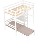 Convertible Wood Loft Bed with L-Shape Desk, Twin Bunk Bed Frame with Slats Support, Shelves and Ladder, No Box Spring Needed