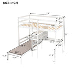 Convertible Wood Loft Bed with L-Shape Desk, Twin Bunk Bed Frame with Slats Support, Shelves and Ladder, No Box Spring Needed