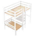 Convertible Wood Loft Bed with L-Shape Desk, Twin Bunk Bed Frame with Slats Support, Shelves and Ladder, No Box Spring Needed