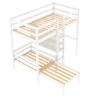 Convertible Wood Loft Bed with L-Shape Desk, Twin Bunk Bed Frame with Slats Support, Shelves and Ladder, No Box Spring Needed