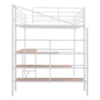 Metal Kids Loft Bed Frame, Under Bed with Desk and Storage Shelves, Lateral Storage Ladder & Slatted Guardrails