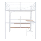 Metal Kids Loft Bed Frame, Under Bed with Desk and Storage Shelves, Lateral Storage Ladder & Slatted Guardrails