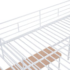 Metal Kids Loft Bed Frame, Under Bed with Desk and Storage Shelves, Lateral Storage Ladder & Slatted Guardrails