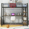 Black Heavy Duty Loft Bed with Desk and Basketball Hoop, Metal Loft Bed Frame with Storage Shelves for Kids, Teens -Twin Size